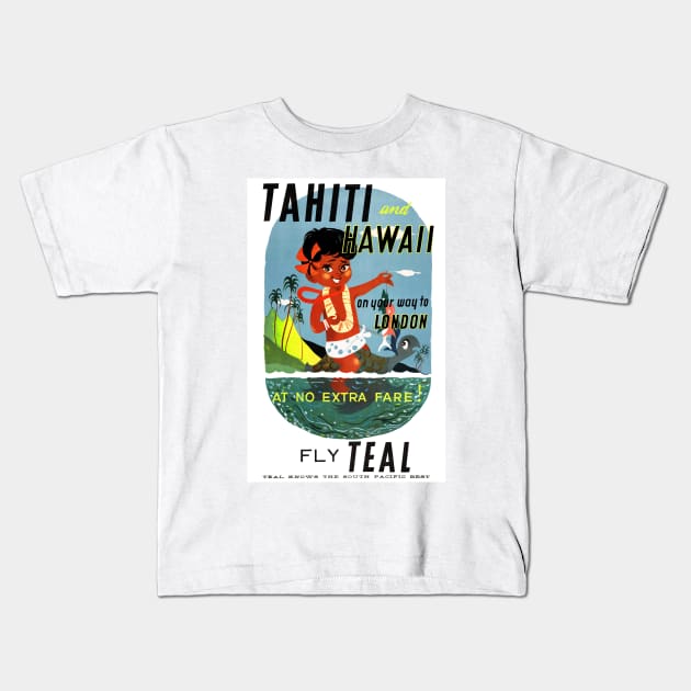 Vintage Travel Poster Tahiti Hawaii Kids T-Shirt by vintagetreasure